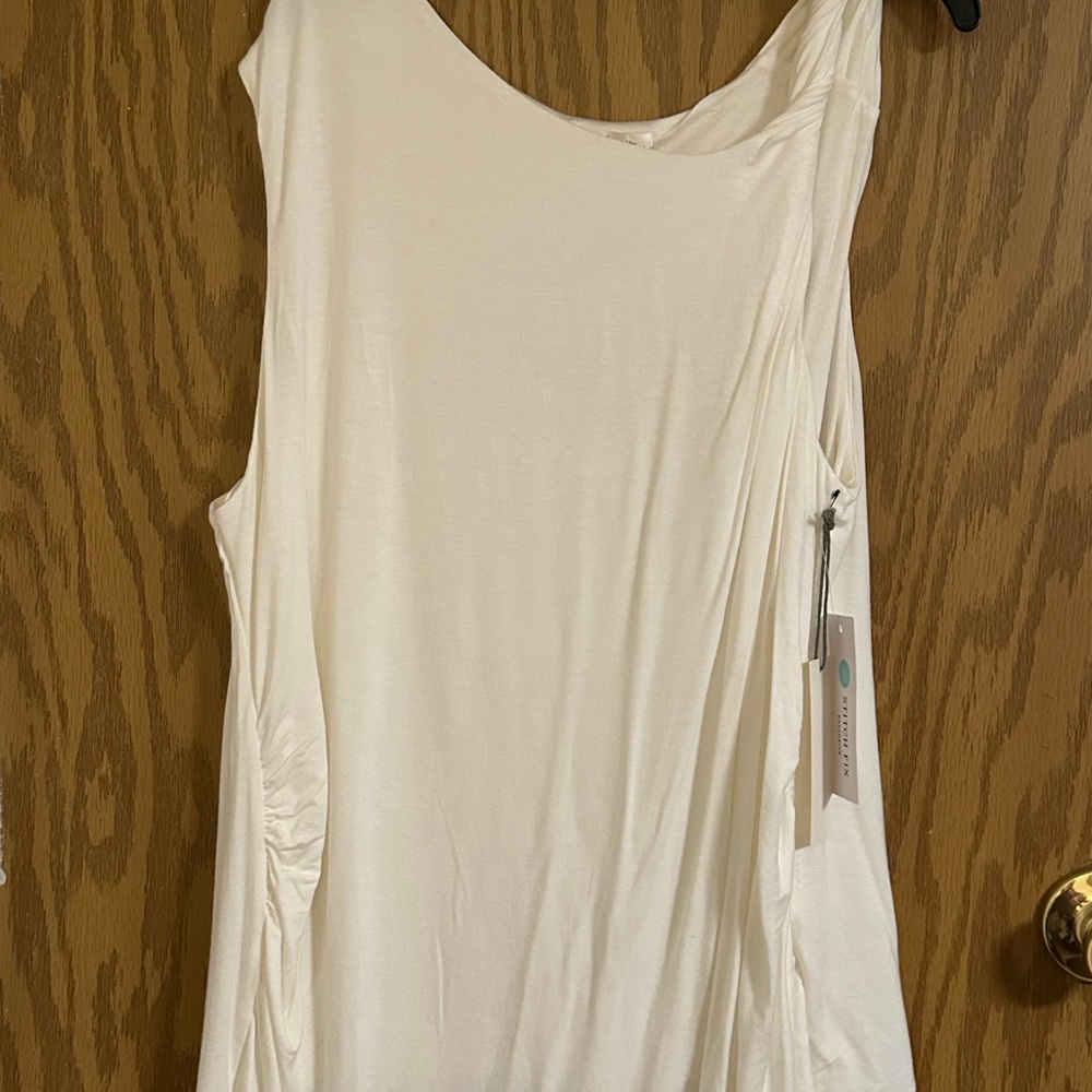 Nine Britton Cream Asymmetrical Ruched Tank Top